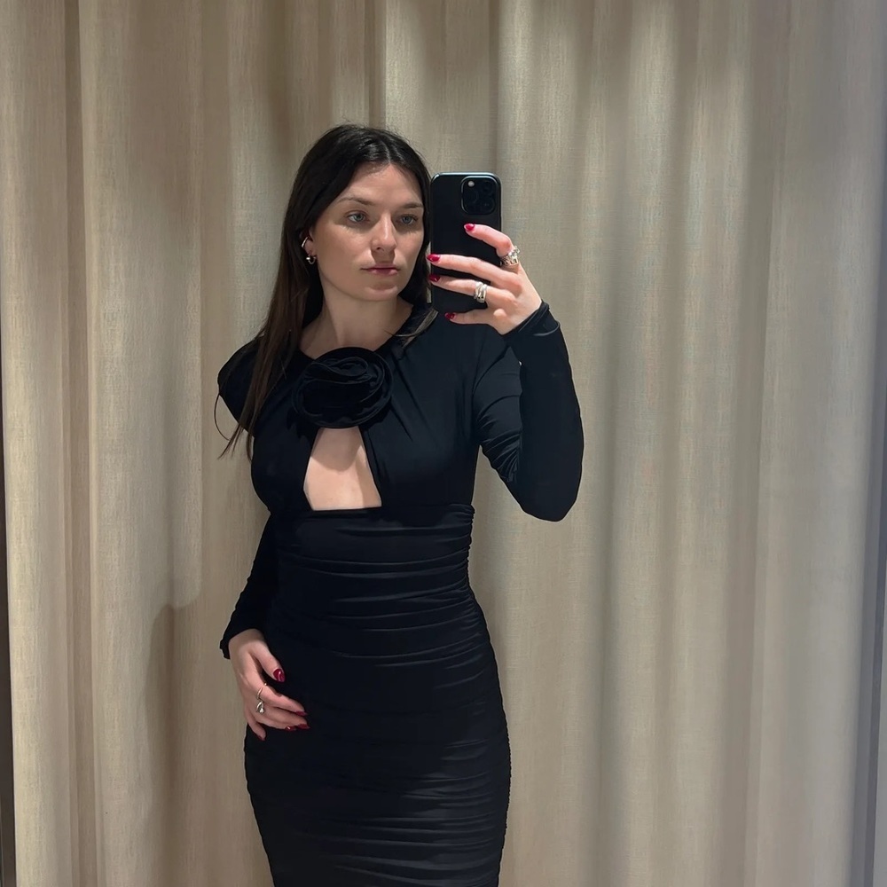 Magda Butrym x H&M viral black rose appliqué long sleeve jersey dress - XL